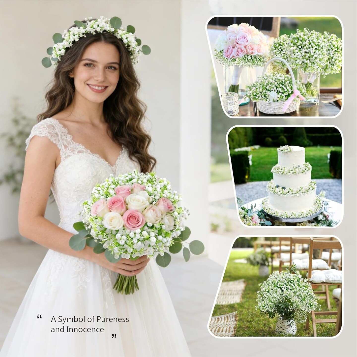 120PCS White Artificial Baby's Breath Flowers Bulk, Real Touch