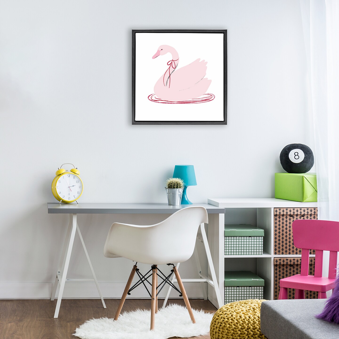 Stupell Industries Pink Swan with Bow Floating Frame, design by Lucille Price