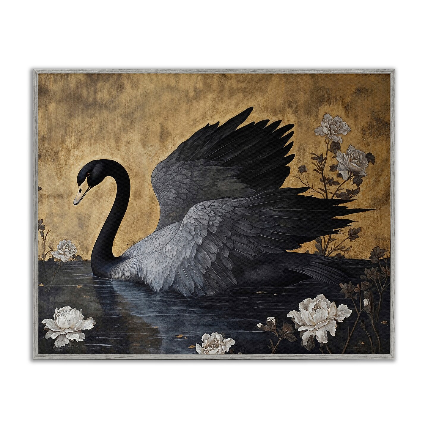 Stupell Industries Dark Swan on Lake Framed Giclee, design by Jose Perez