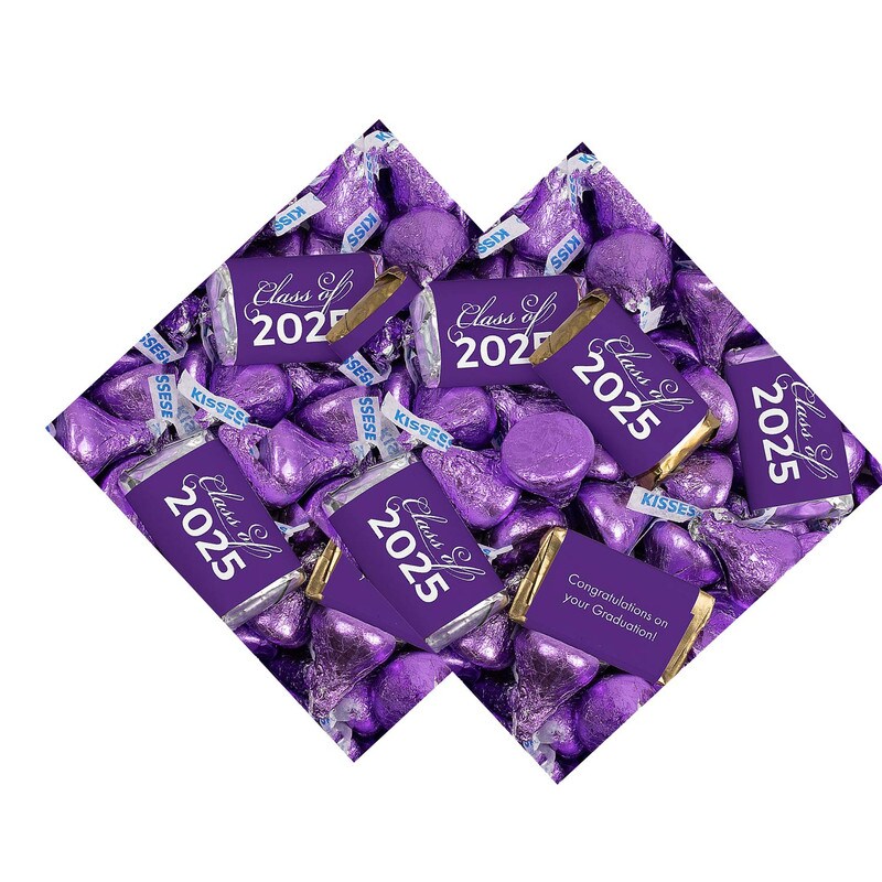 Purple Graduation Candy Favors Class of 2025 Hershey’s Miniatures & Kisses 128 Pc.