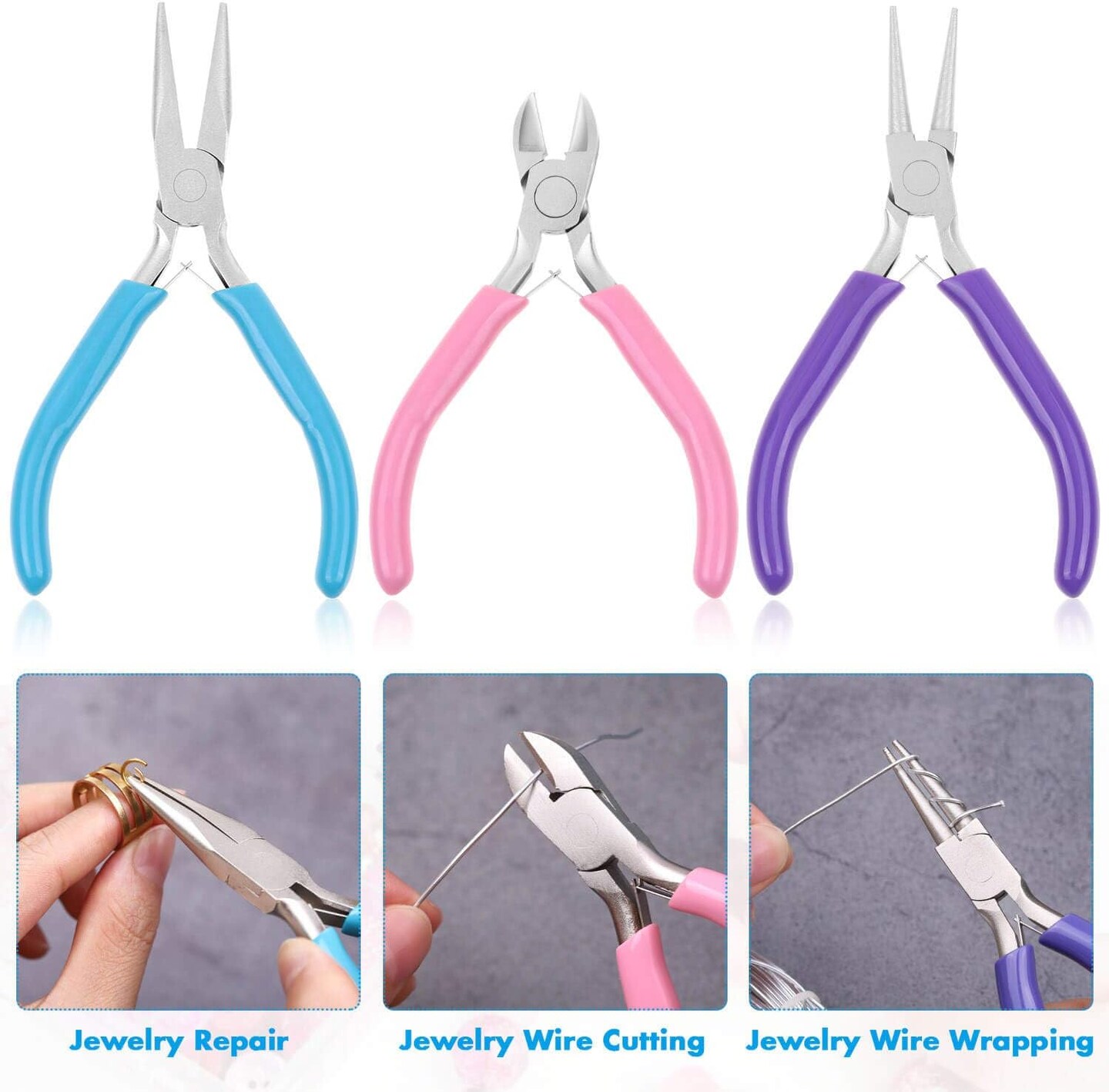 Jewelry Pliers Set - 3pcs Tools With Needle/Chain Nose, Round Nose and Wire Cutter for Jewelry Repair, Wire Wrapping, Crafts