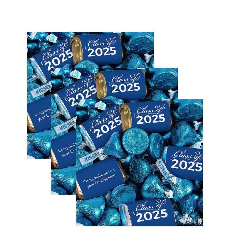 Blue Graduation Candy Favors Class of 2025 Hershey’s Miniatures & Kisses 256 Pc.