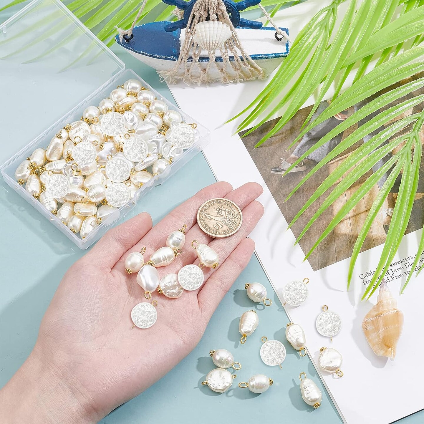 80Pcs Pearl Pendant Connectors, 8 Style Irregular Pearl Bead Links White ABS Plastic Pearl Bead Pendants Pearl Acrylic Links with Golden Pins for Earring Bracelet DIY Jewelry Making
