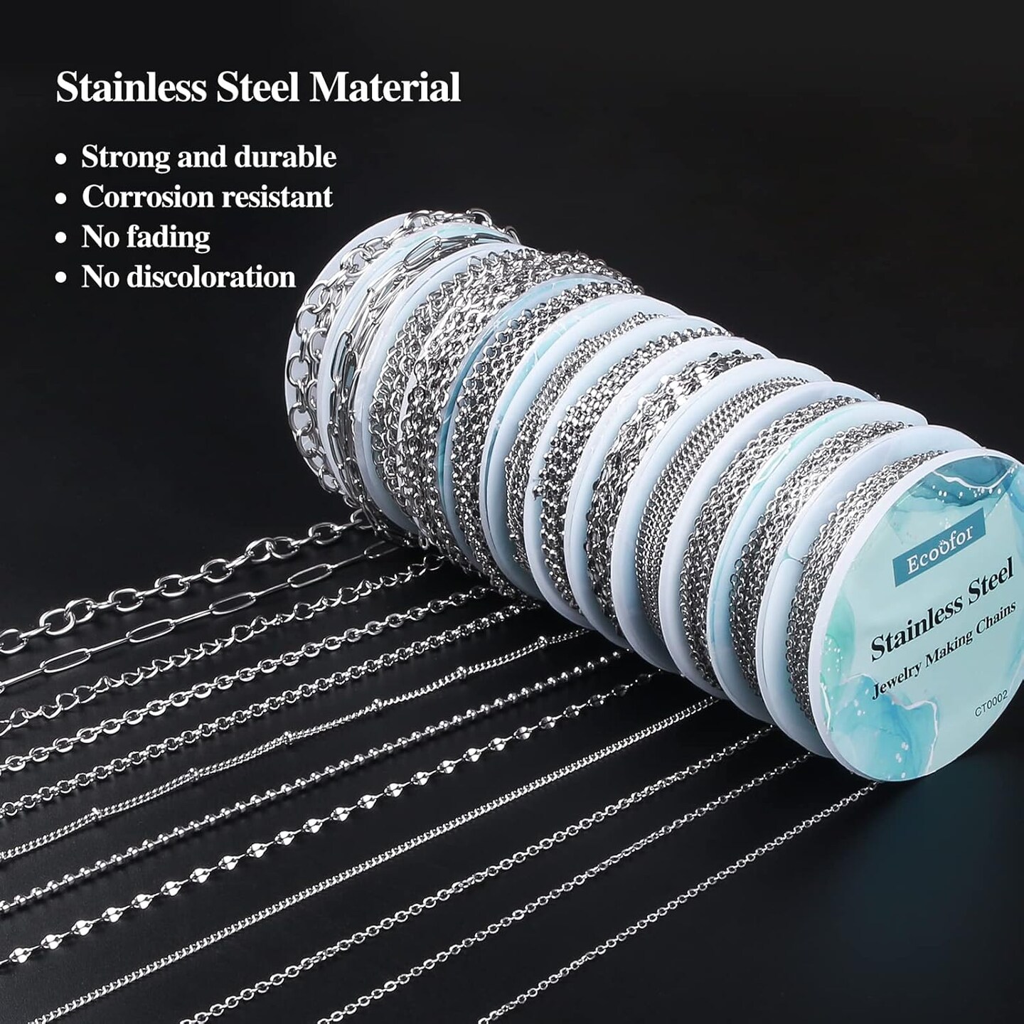 Necklace Chain for Jewelry Making, 95.1 Feet 12 Rolls Stainless Steel Jewelry Chains for DIY Necklace Bracelet Making