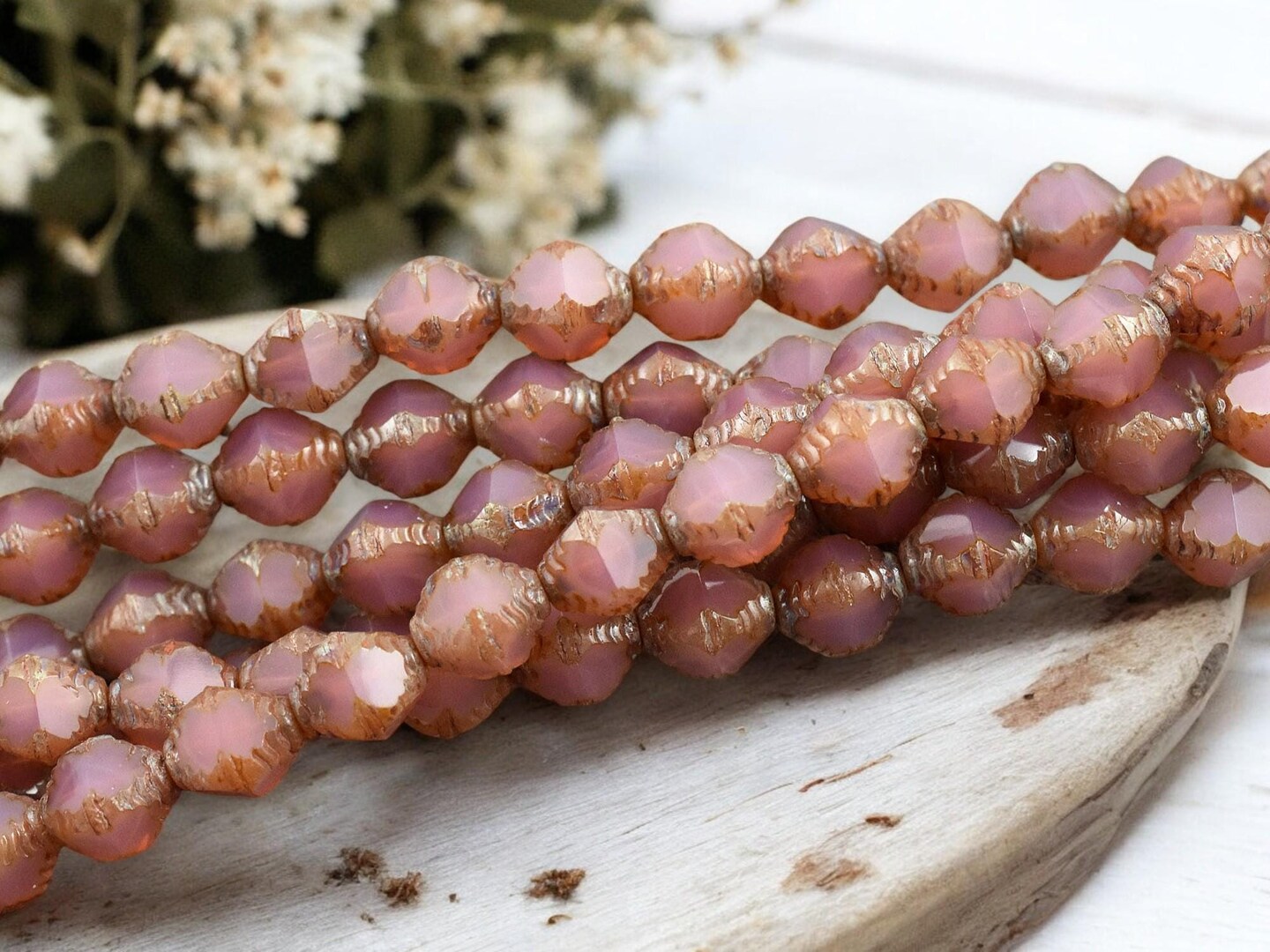 *15* 8x10mm Pink Opaline Picasso Faceted Bicone Beads