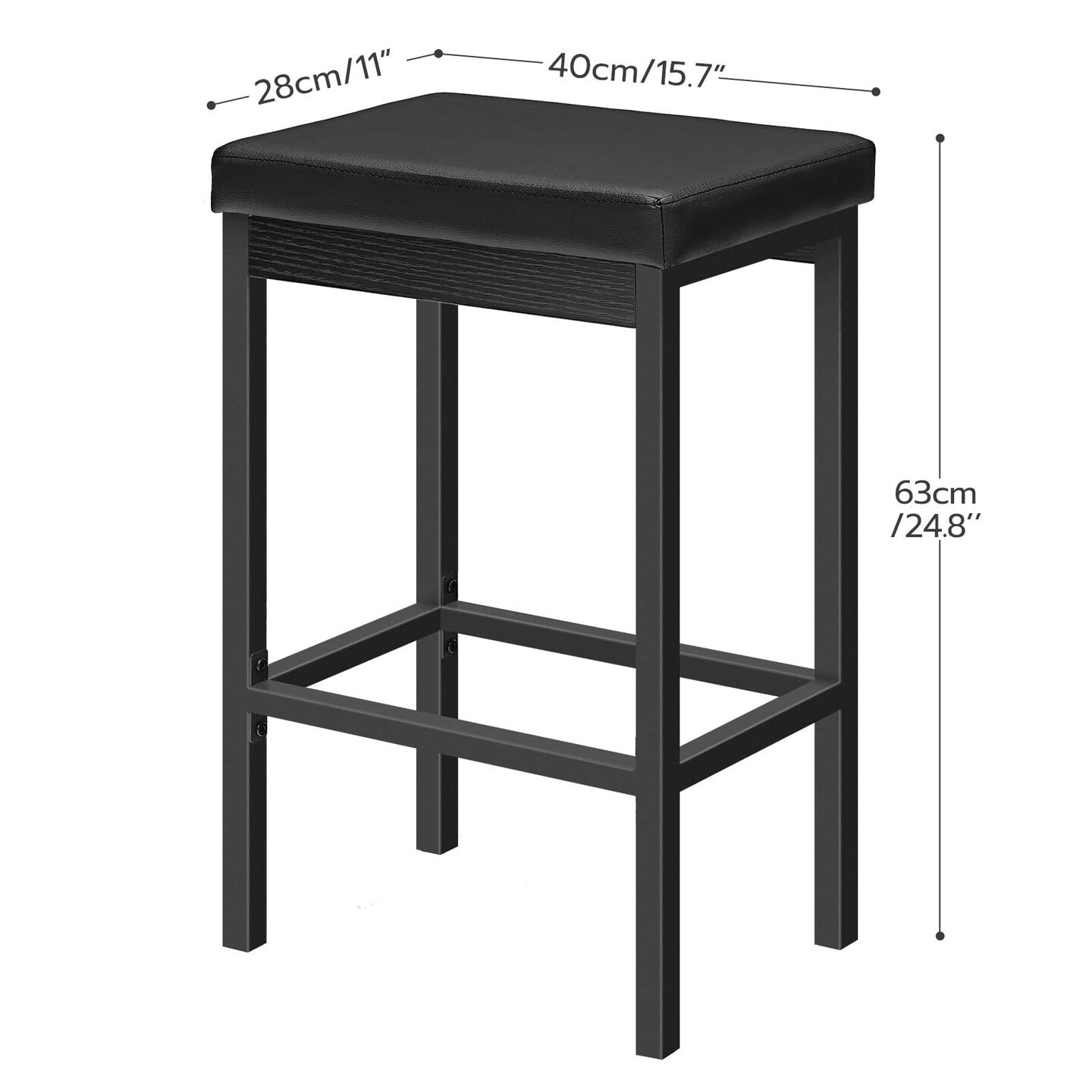 Modern Bar Chairs Set of 2, PU Seat with Footrest, Kitchen Stools