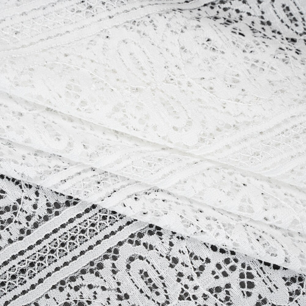 1 Yard Ivory Re-Embroidered Lace Fabric Floral Medallion Stripes Finished Edge Sheer , Panel Length 50"