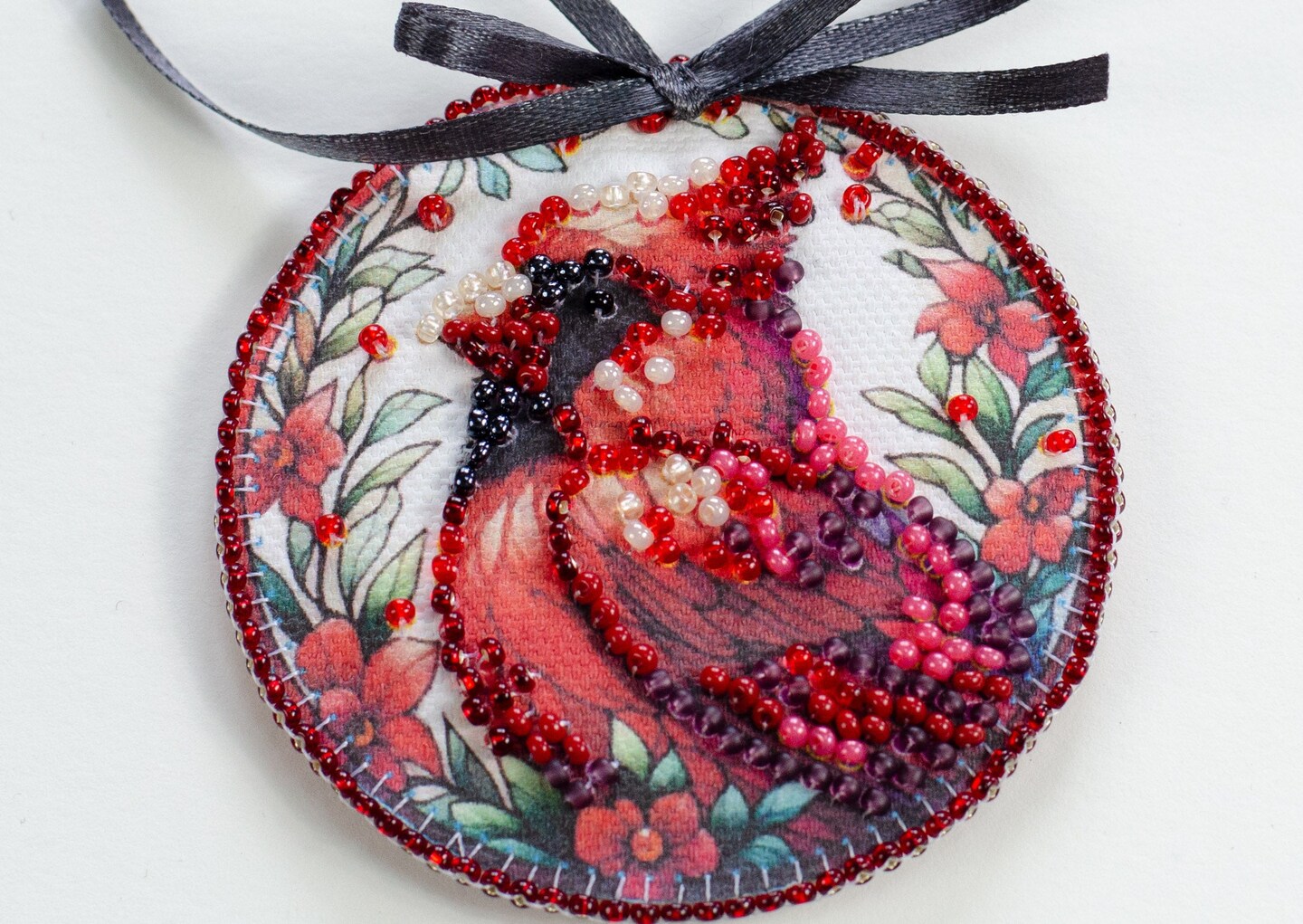 Bead Embroidery Kit Decoration - Red cardinal