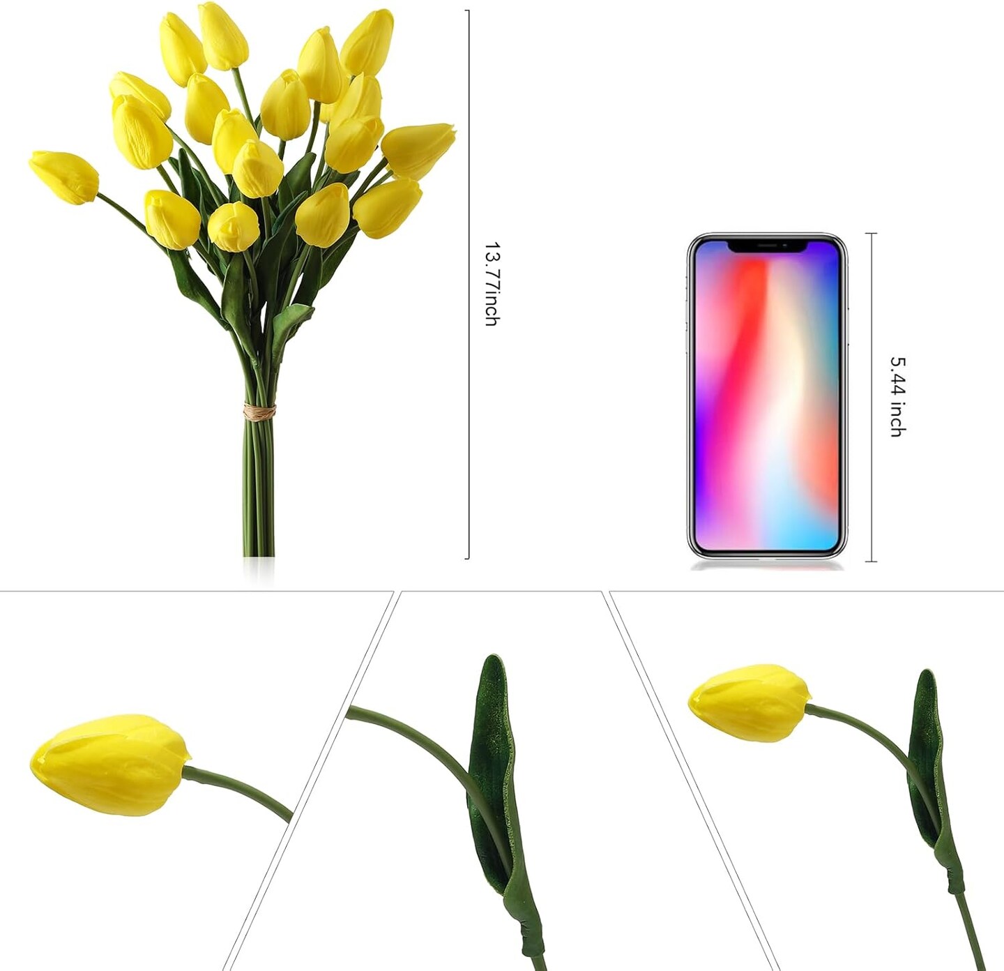 10pcs Artificial Yellow Tulips Faux Tulip Bouquet Real Touch Fake Flowers for Spring Mother&#x27;s Day Easter Wedding Home Decoration