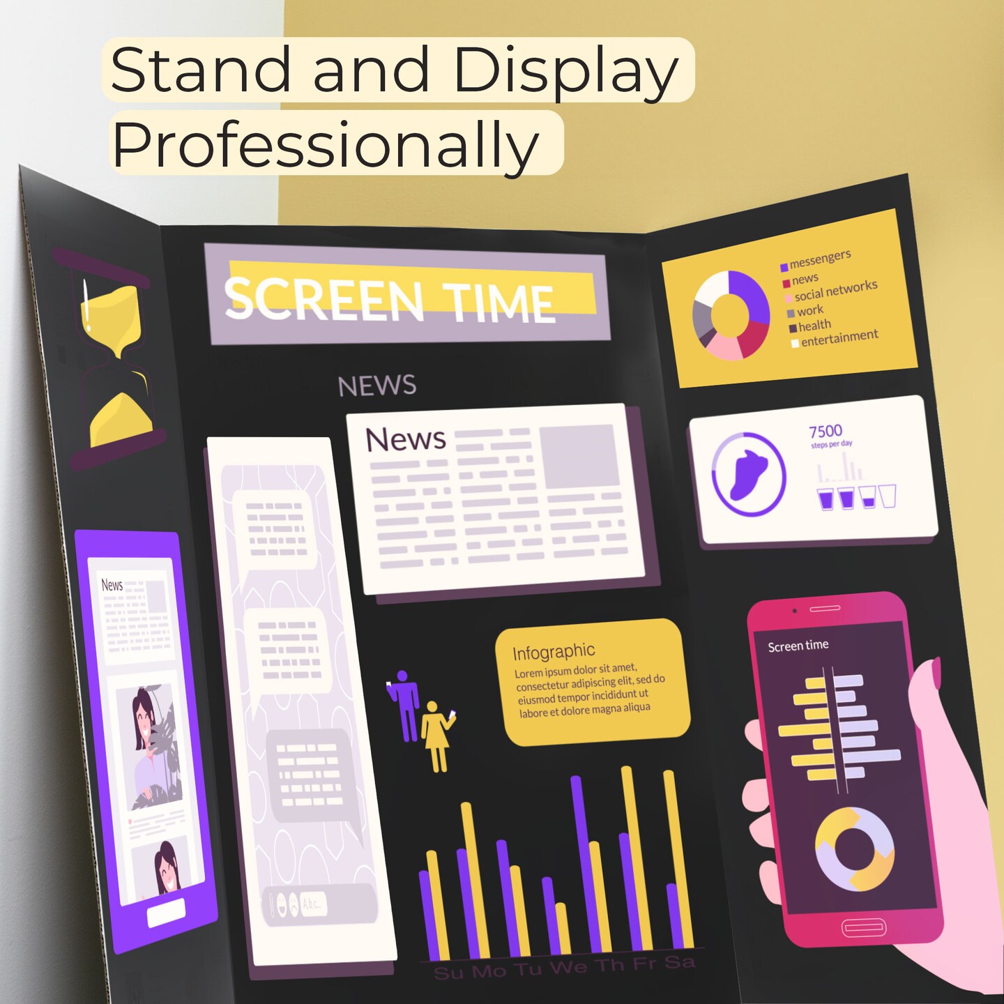 BAZIC Tri-Fold Corrugated Presentation Board - Black 36" X 48"