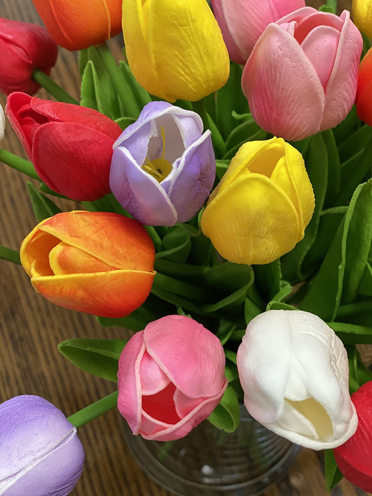 10pcs Artificial Tulips Faux Tulip Bouquet Real Touch Fake Flowers for Spring Mother&#x27;s Day Easter Wedding Home Decoration, Multicolor
