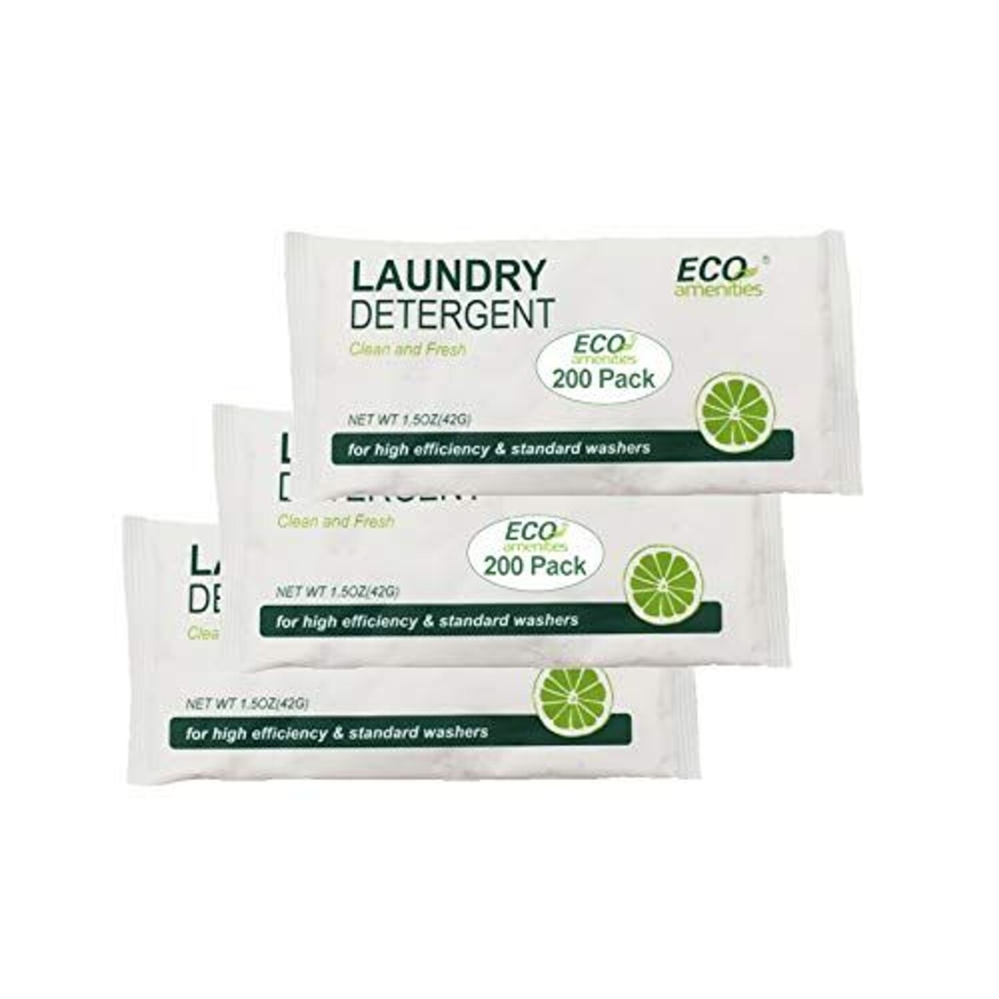 ECO Amenities Wholesale Laundry Soap Powder Individually Wrapped Travel Size Laundry Detergent Powder (1.5oz/42g, 200 Pack) Clothes Stain Remover Hotel Toiletries Bulk