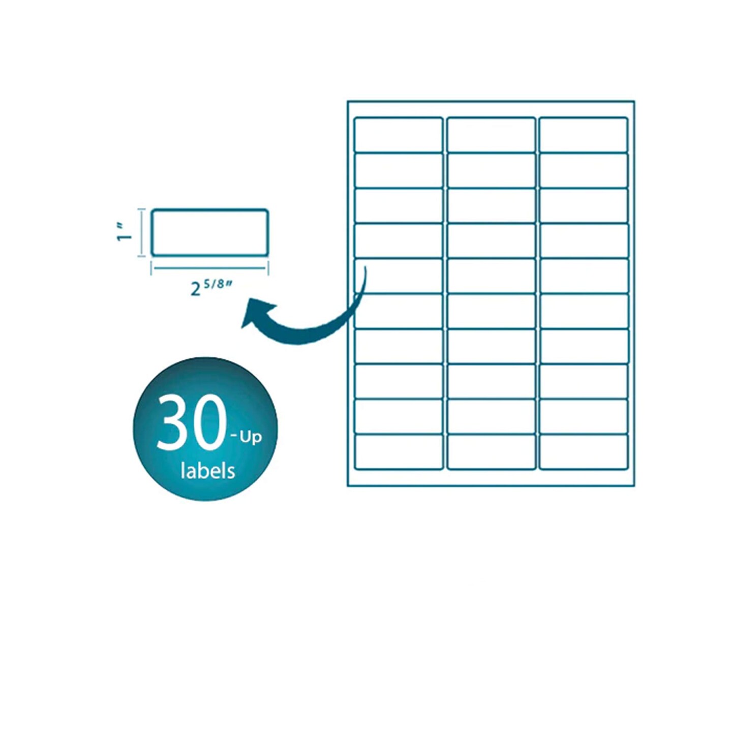 200 Count Printable White Labels 30 Up Self Stick 1" x 2.625" for Mailers & Packaging