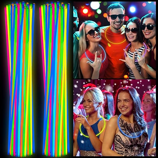 22 Inch Glow Necklaces Sticks Bulk Light up with Connectors Party Neon Glow in the Dark for Carnival Birthday Festivals Raves Wedding Favors