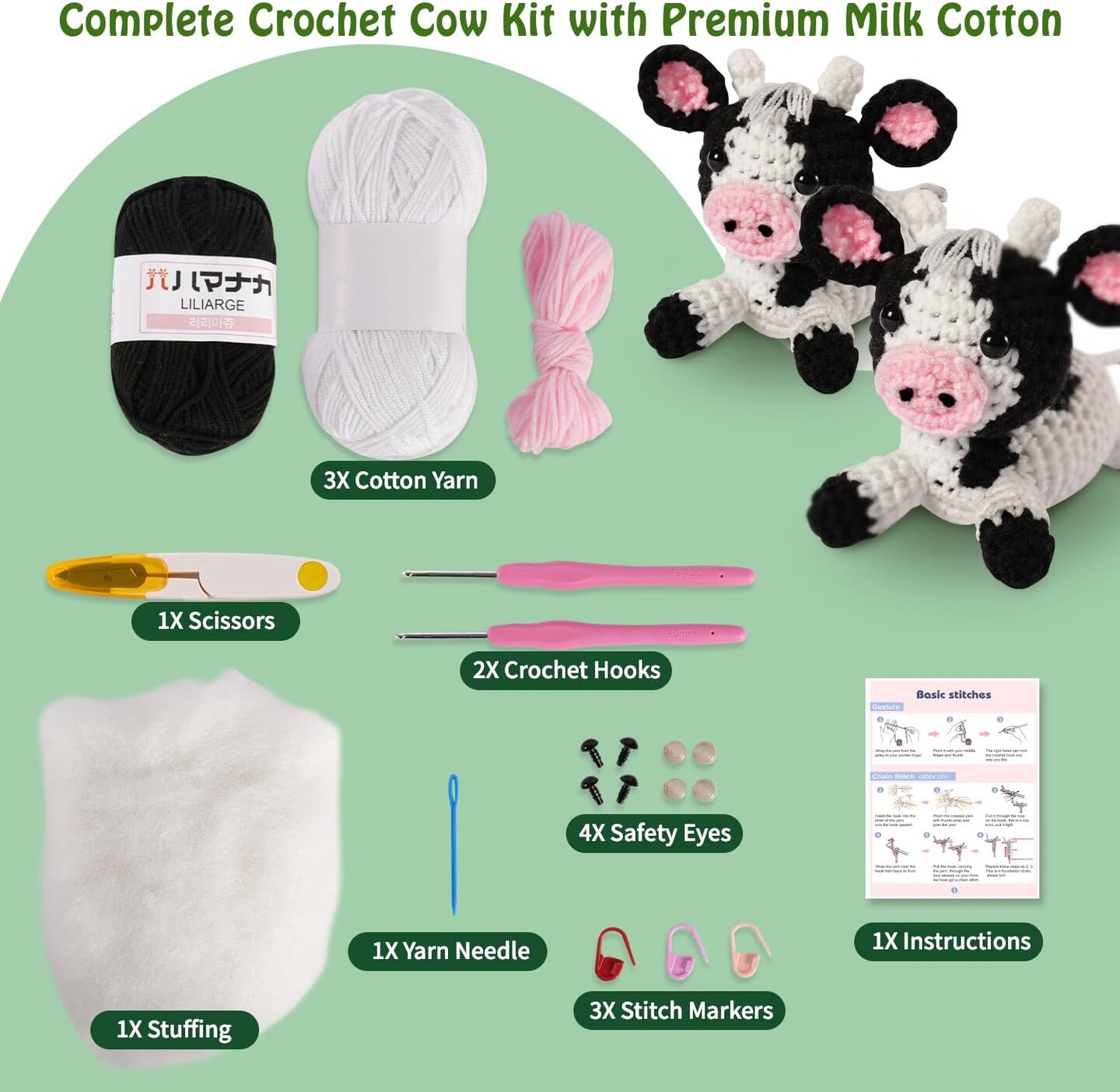 Highland Cow Crochet Kit for Beginners&#x26;Adults-2 Pack Amigurumi Cow Dolls with Video Tutorial