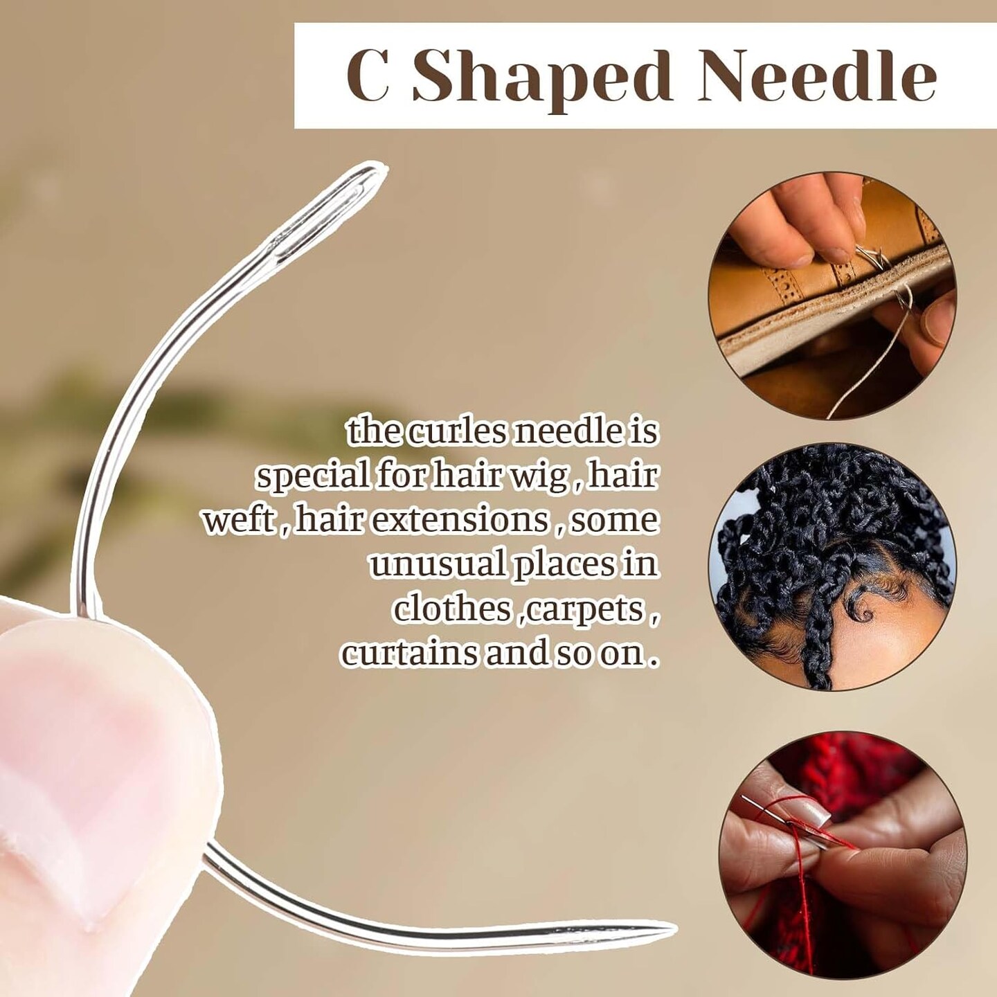 3 Rolls Hair Weaving Thread Professional Hair Extension Tools Sewing Threads and Needles Set Hair Extensions Thread with 3 Pcs C Shaped Needles for Making Wig DIY Hand Sewing Hair Weave Extension