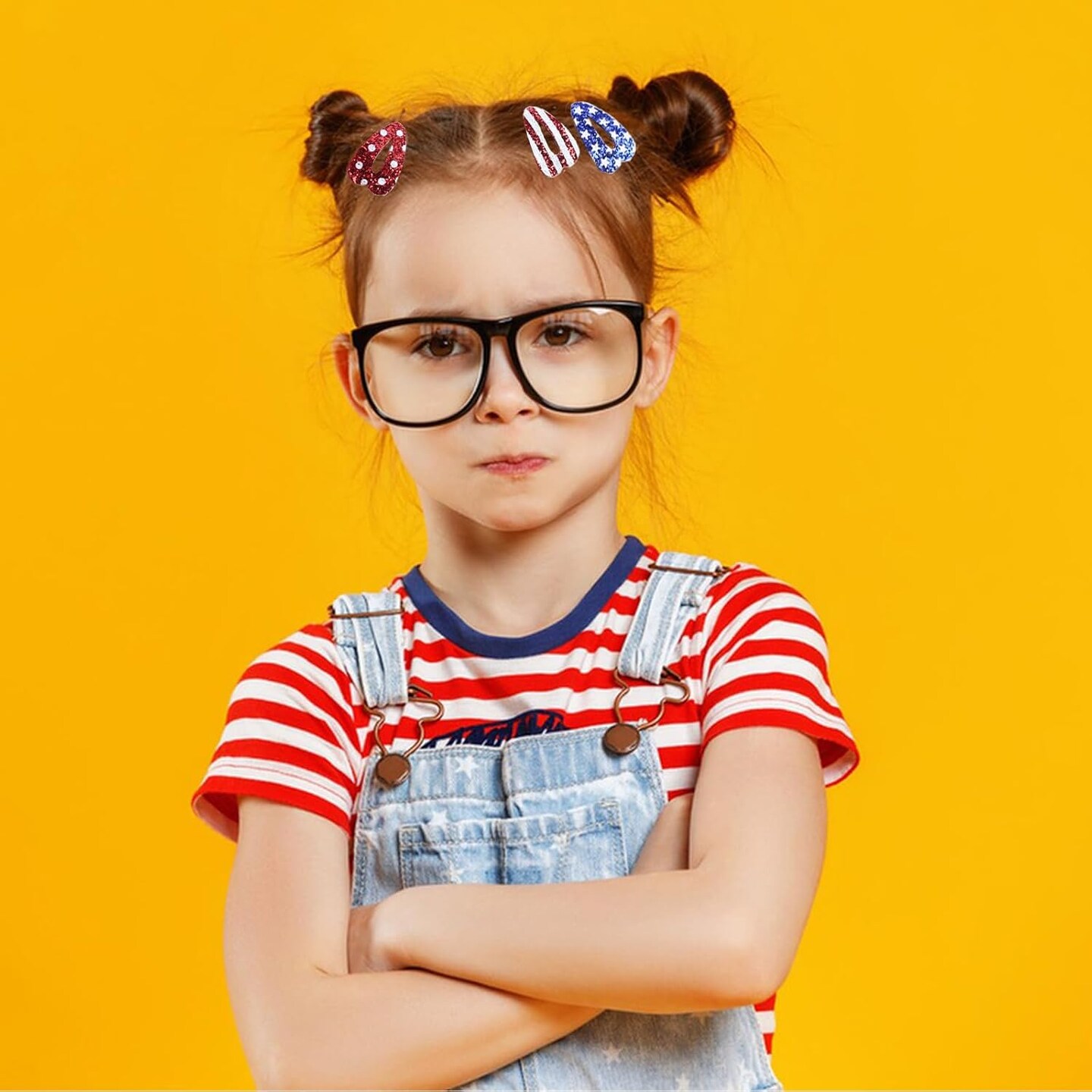 3PCS 4th of July Hair Clips Glitter Sequin Patriotic Hairpins Hair Barrettes Sparkly Red, White and Blue Snap Clips Star Stripe Independence Day Hair Grips for Memorial Themed Party