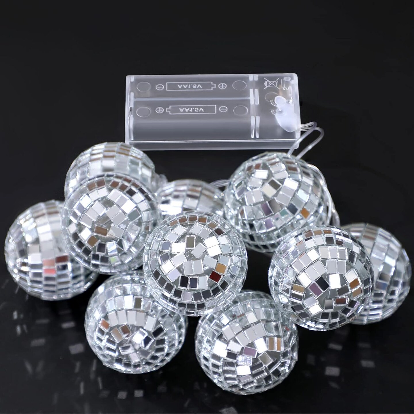 30 LED Disco Ball String Lights Decor Lighted Mini Mirror Disco Balls Ornaments for 70s 80s Party Supplies Club(1.57 Inch Ball,Silver)