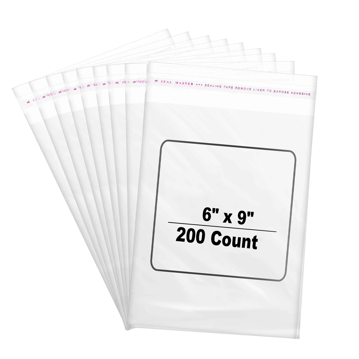 200 Count Clear Poly Cellophane Bags Self Seal Resealable 6" x 9" 1.2 mil for Crafts and Gift Packaging