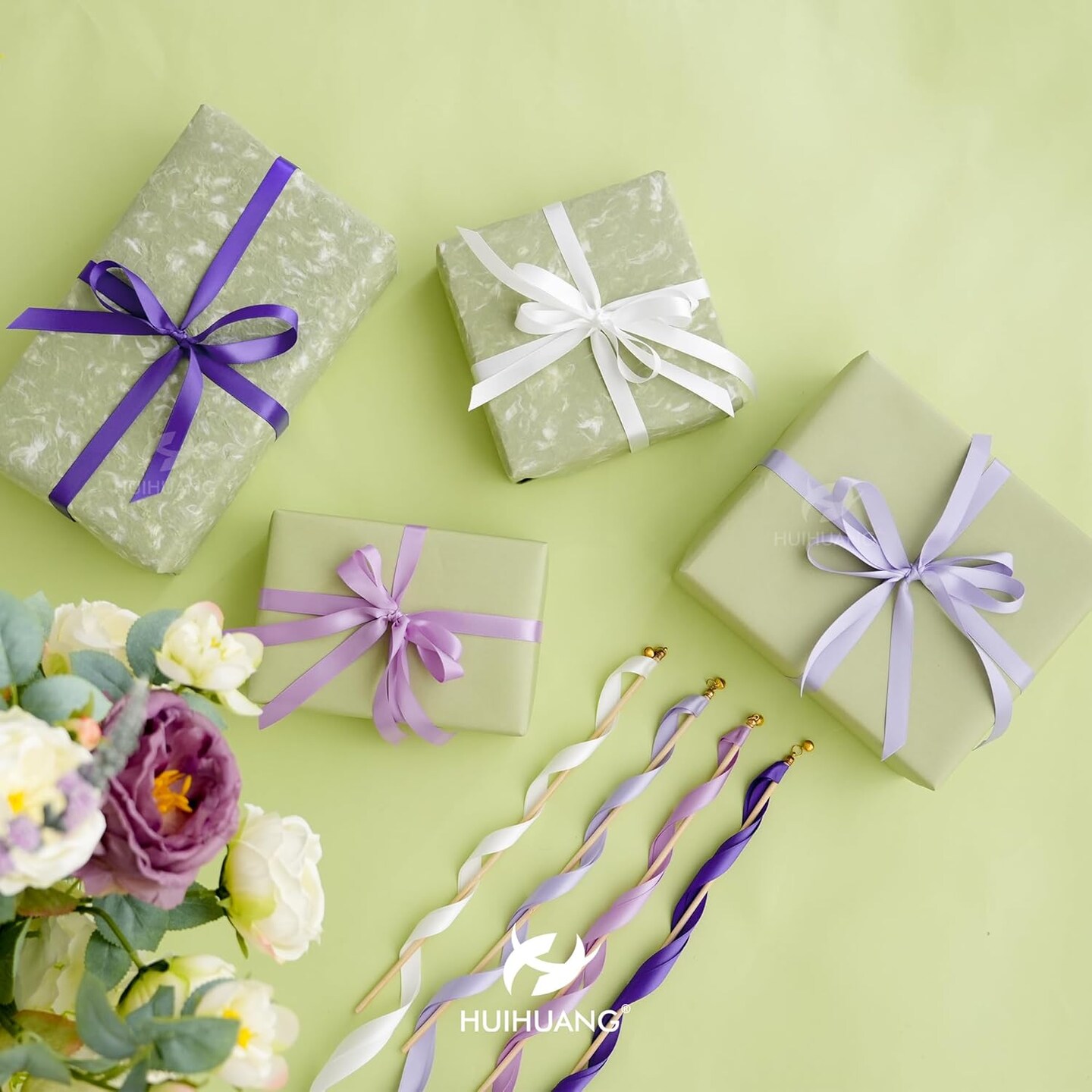 Purple Satin Ribbon 1/2 inch x 4 Rolls White/Dark Purple/Lilac/Lavender Ribbon for Gift Wrapping DIY Crafts Hair Decor Flower Bouquets Wedding Decor- Total 40 Yards