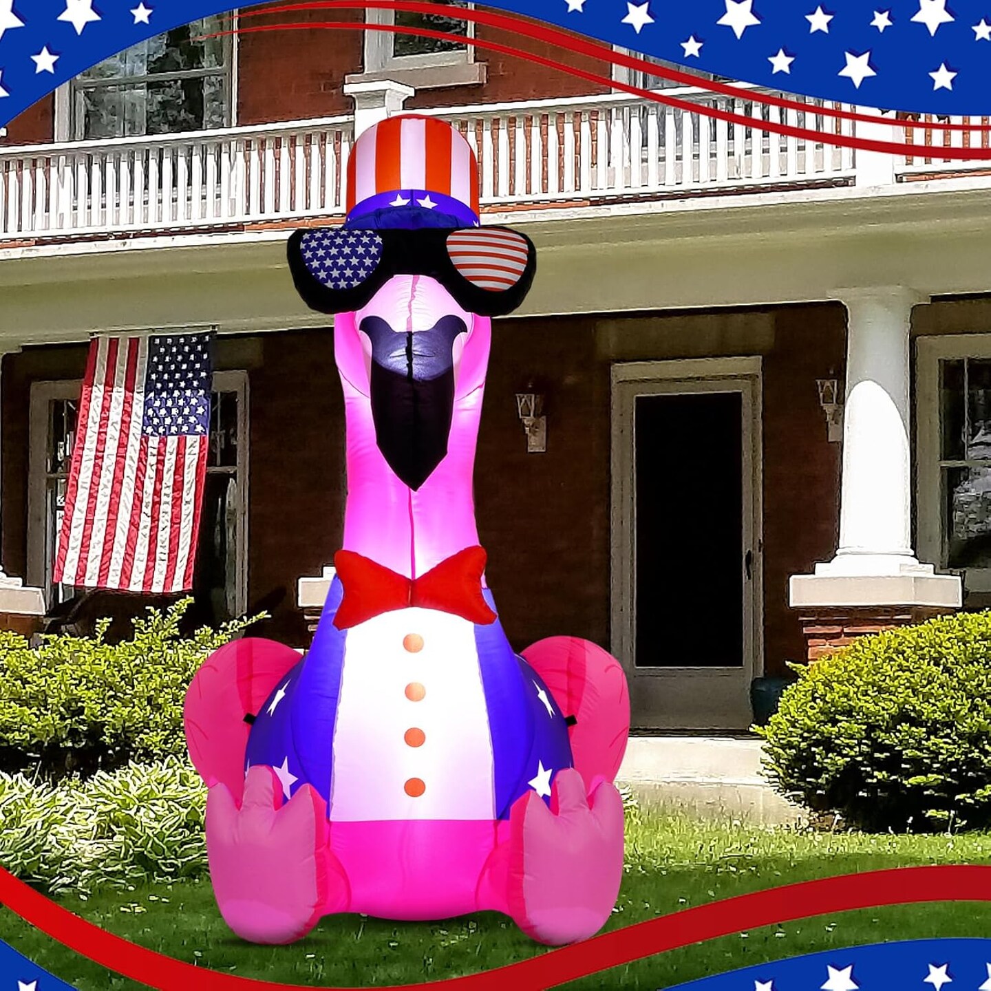 5 ft 4th of July Inflatables Outdoor Decorations Flamingo Patriotic Inflatables Independence Day Blow up with Built-in LEDs Lights for Yard Garden Lawn Memorial Holiday Party Decor