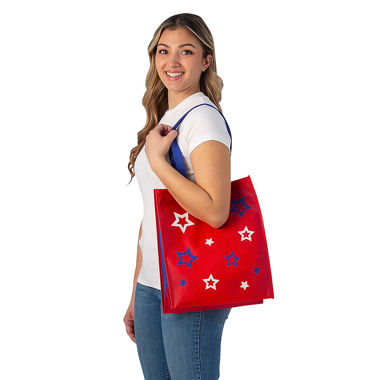 12" x 14" Medium Patriotic Shopper Nonwoven Tote Bags 12 Pieces