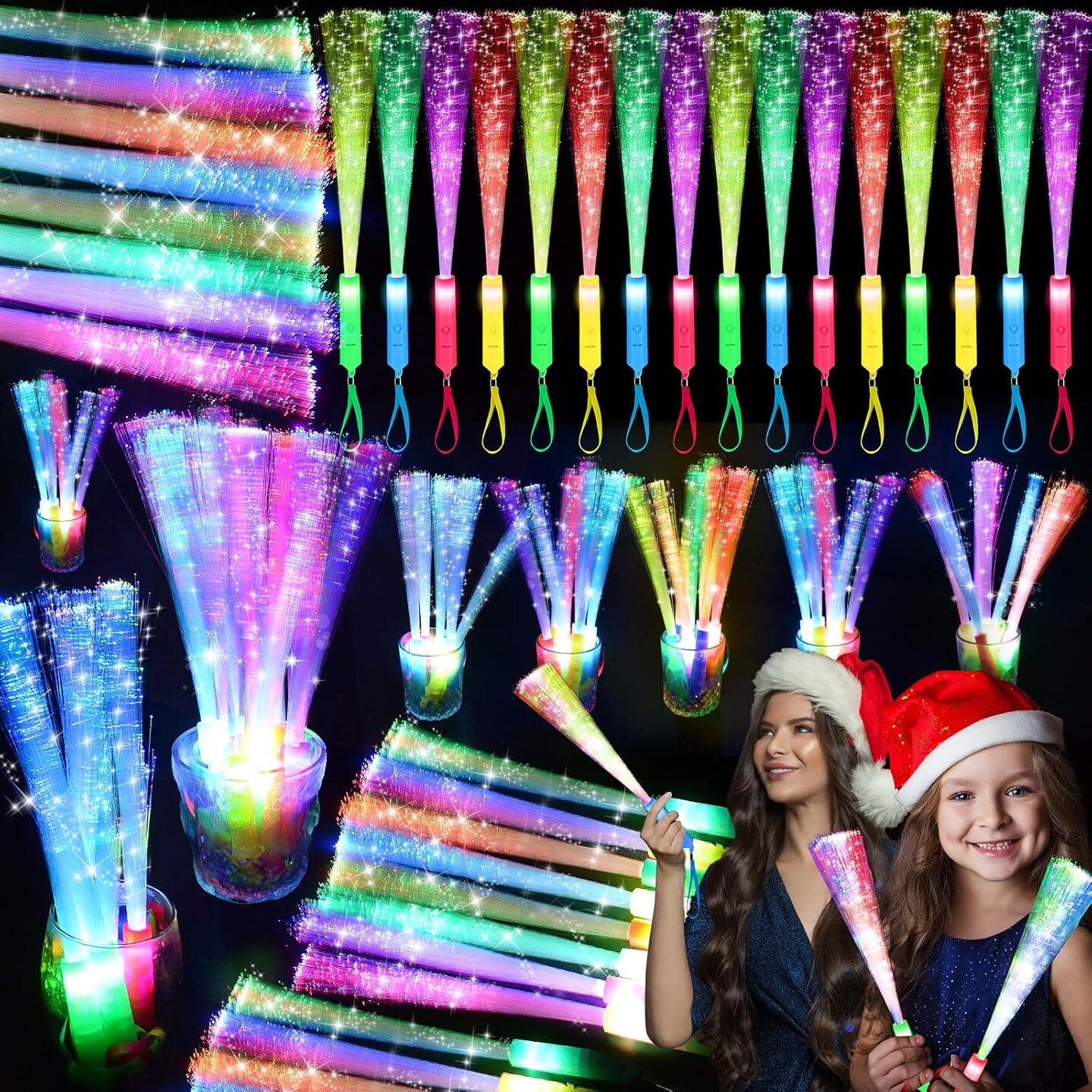 120PCS Glow Fiber Optic Sticks, LED Light Wands, Glow in The Dark Party Supplies, Fiber Optic Wands for Weddings, Birthdays&#x26;Events,Flashing LED Party Favors,Colorful Light Sticks for Kids&#x26;Adults
