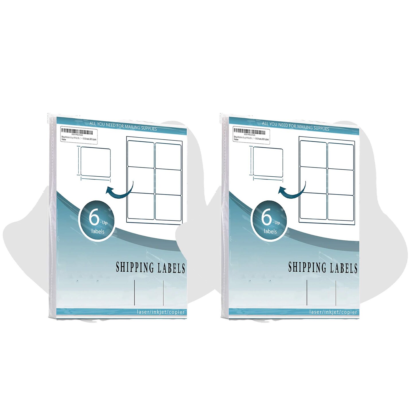 100 Count 6 Up White Shipping Labels 3 1/3" x 4" Self Adhesive