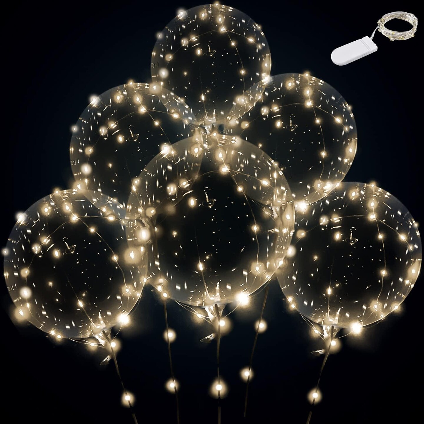12-Set Warm White LED Light-Up Balloons – Battery-Operated Party Decorations