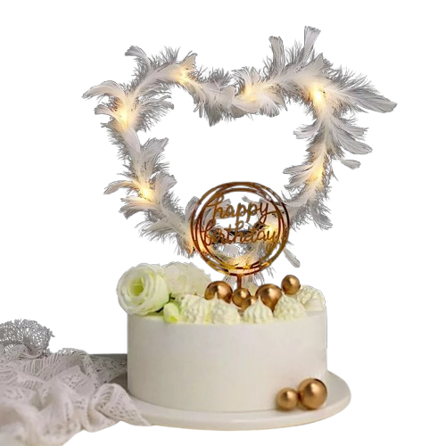 Warm White Real Feathers Adjustable CAKE TOPPER LED Lights Party Supplies