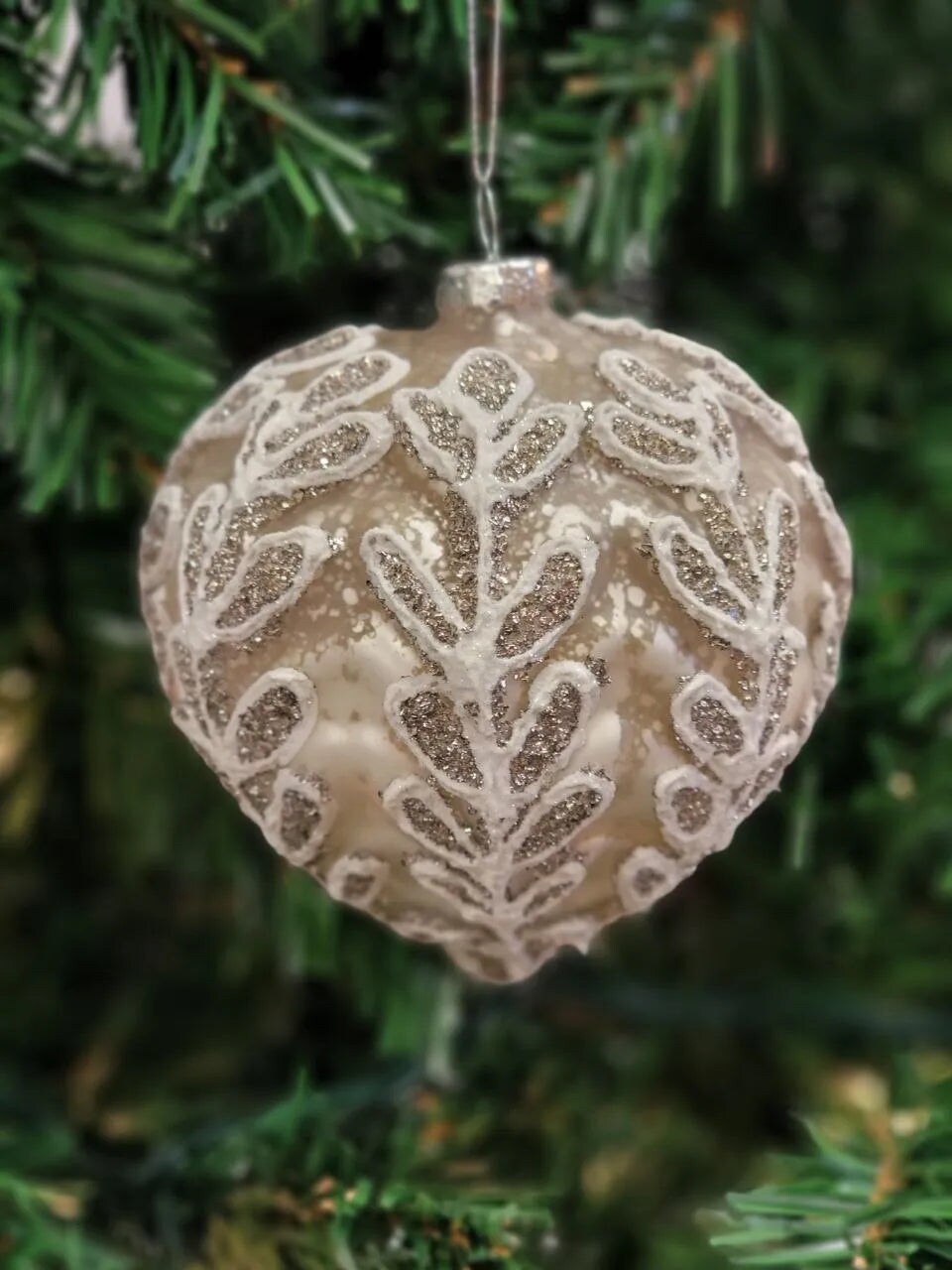White Heart-Shaped Glass Christmas Ornament