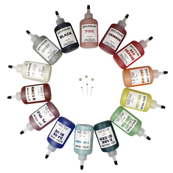 Glassline Lead-Free Fusing Glass Paint Bottle Pen Kit - 14 Colors &#x26; 1 Tip Set