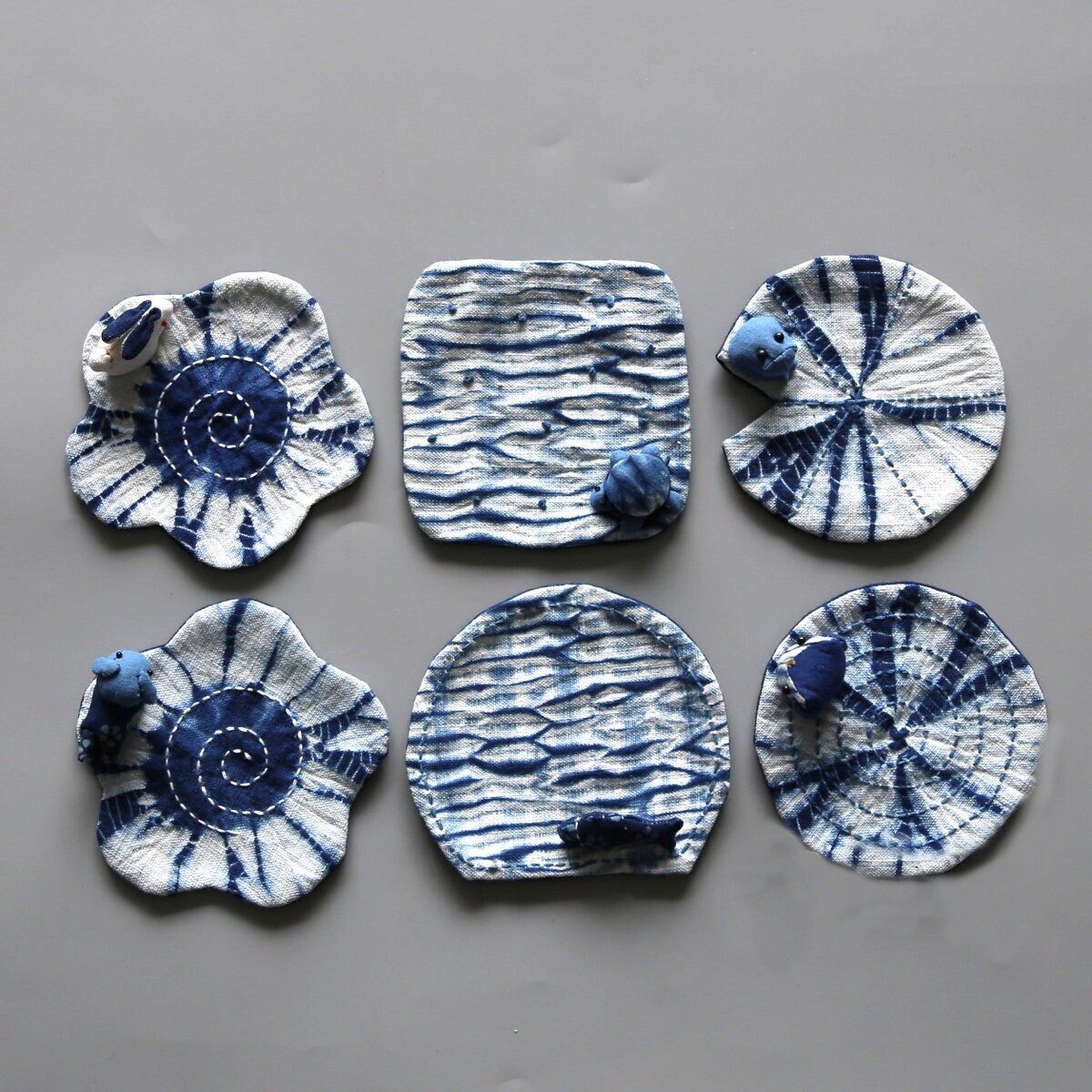 Animal Coasters, Tie Dye Coasters, Handmade Animal Coasters, Blue Cotton Coastersindigo Coasters