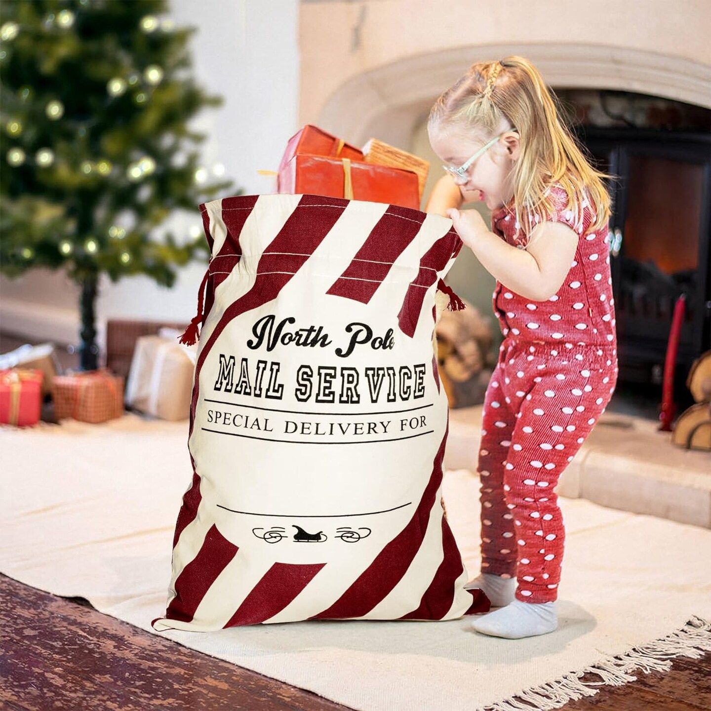 Christmas Santa Sack, Large Christmas Canvas Gift Bag with Drawstring, [Place to Write Wishes] Reusable Personalized Best Gift, for Xmas Package Storage, Christmas Party Supplies Favors