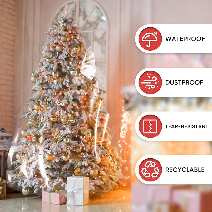 All Purpose Use Jumbo Christmas Tree Removal Bag Extra Large 6ft width by 9 Feet Tall Christmas Tree Storage Bag Clear Waterproof Christmas Tree Bag for Upright Storage
