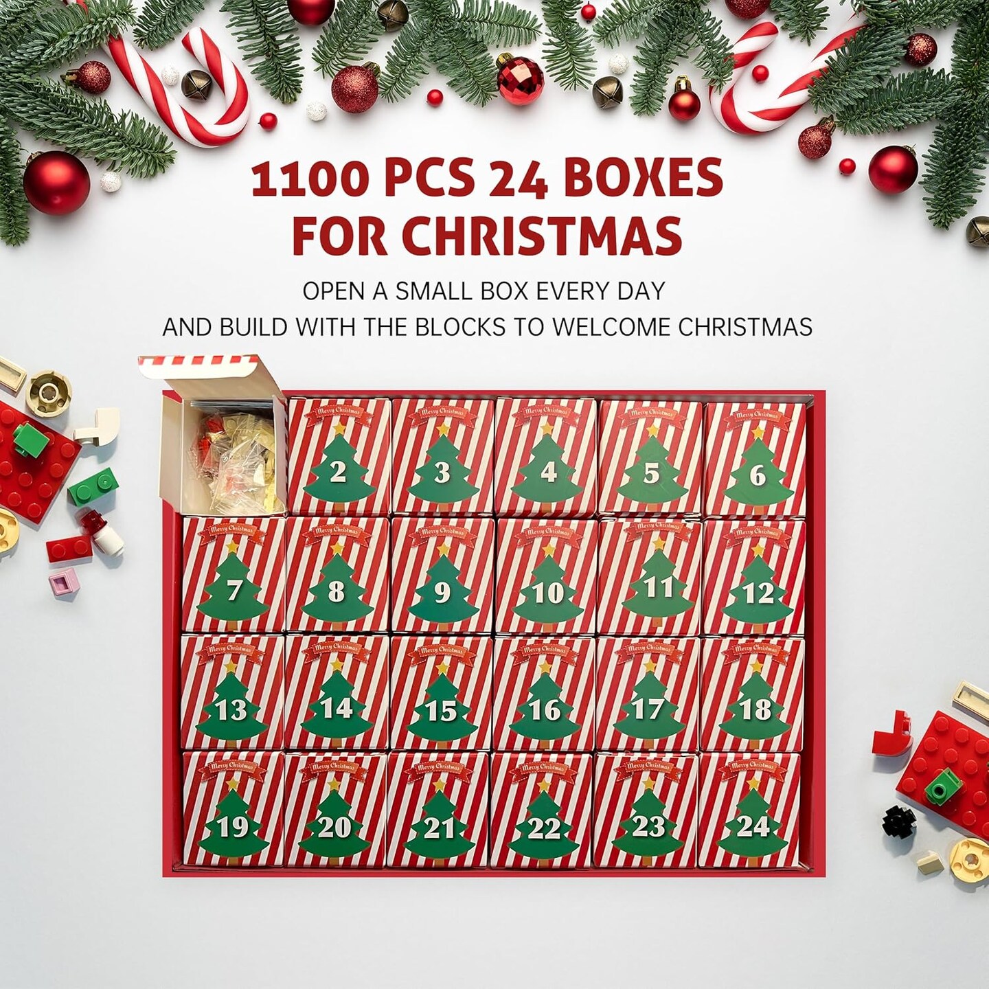 Advent Calendar 2024 Building Blocks Set, 24 Boxes 1100 Pieces Christmas Countdown Calendar Building Blocks With 24 in 4 Building Brick Model, Advent Calendars Christmas Gifts for Adults Teens Kids