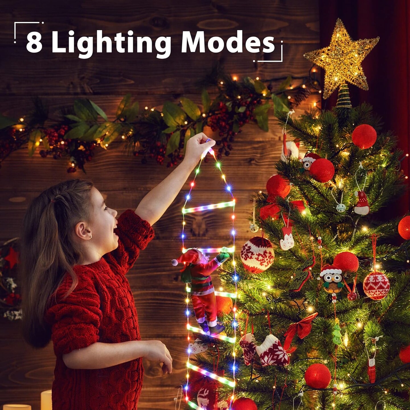 LED Christmas Light - Christmas Decorative Ladder Lights with Santa Claus, Christmas Decorations Lights for Indoor Outdoor, Window, Garden, Home, Wall, Xmas Tree Decor (2.5FT, Multicolor)