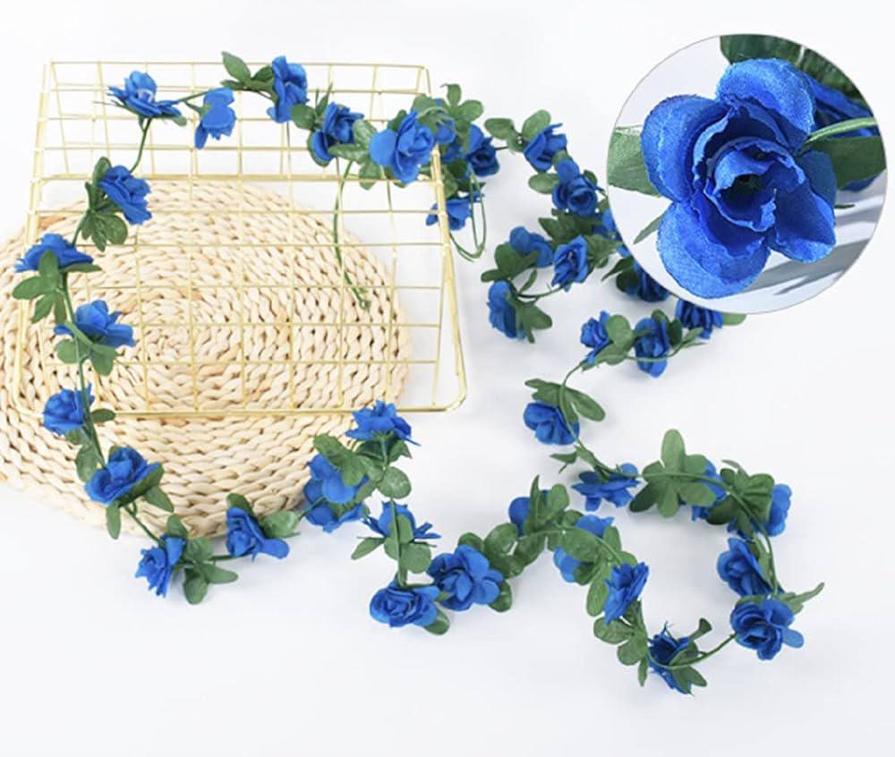 5pack Artificial Rose Rattan Garland Fake Rose Vine Hanging Rose Ivy Navy Blue Flowers Home Hotel Office Wedding Party Garden Craft Art Decoration