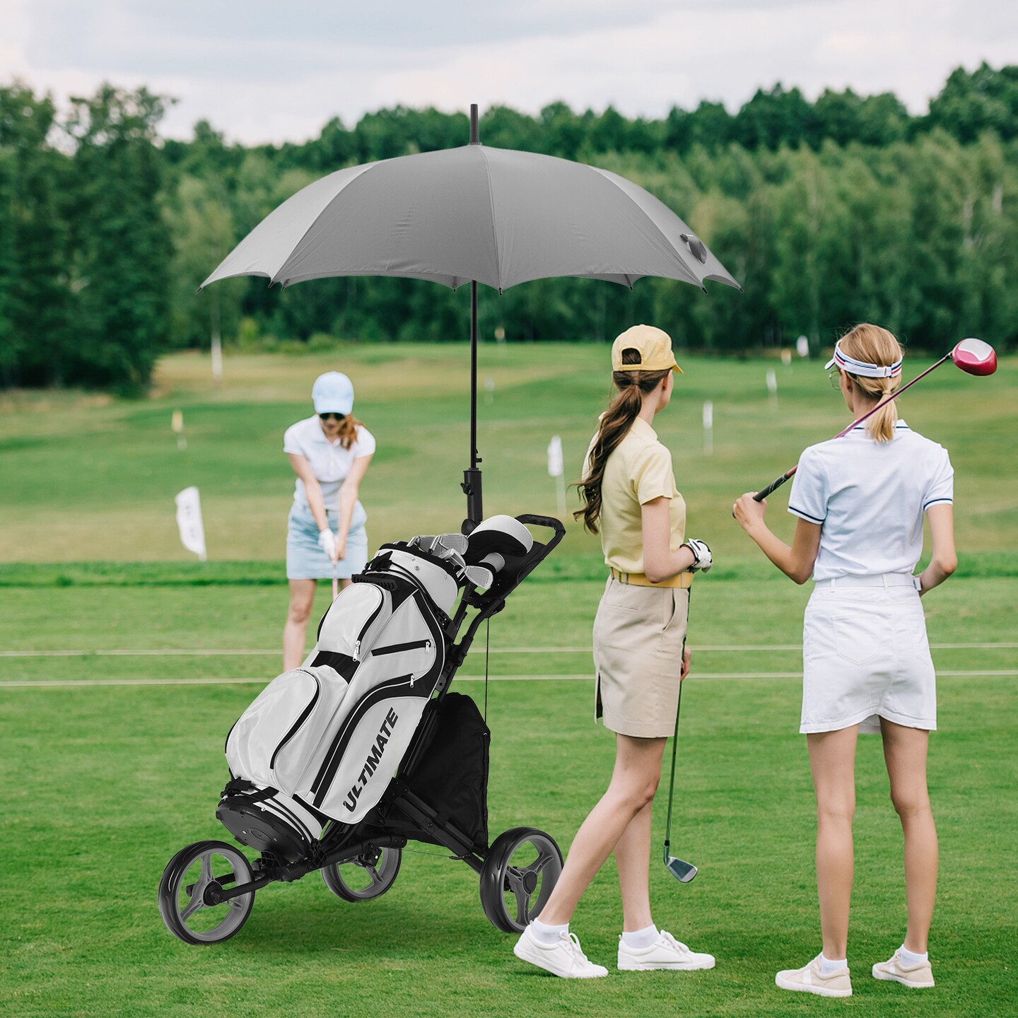 Folding 3 Wheels Golf Push Cart with Bag Scoreboard Adjustable Handle
