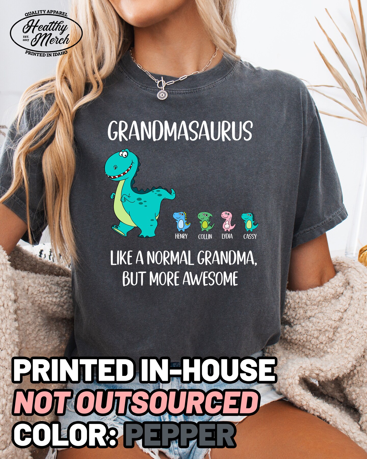 Custom Grandma Shirt Comfort Colors, Grandmasaurus Shirt, Grandma