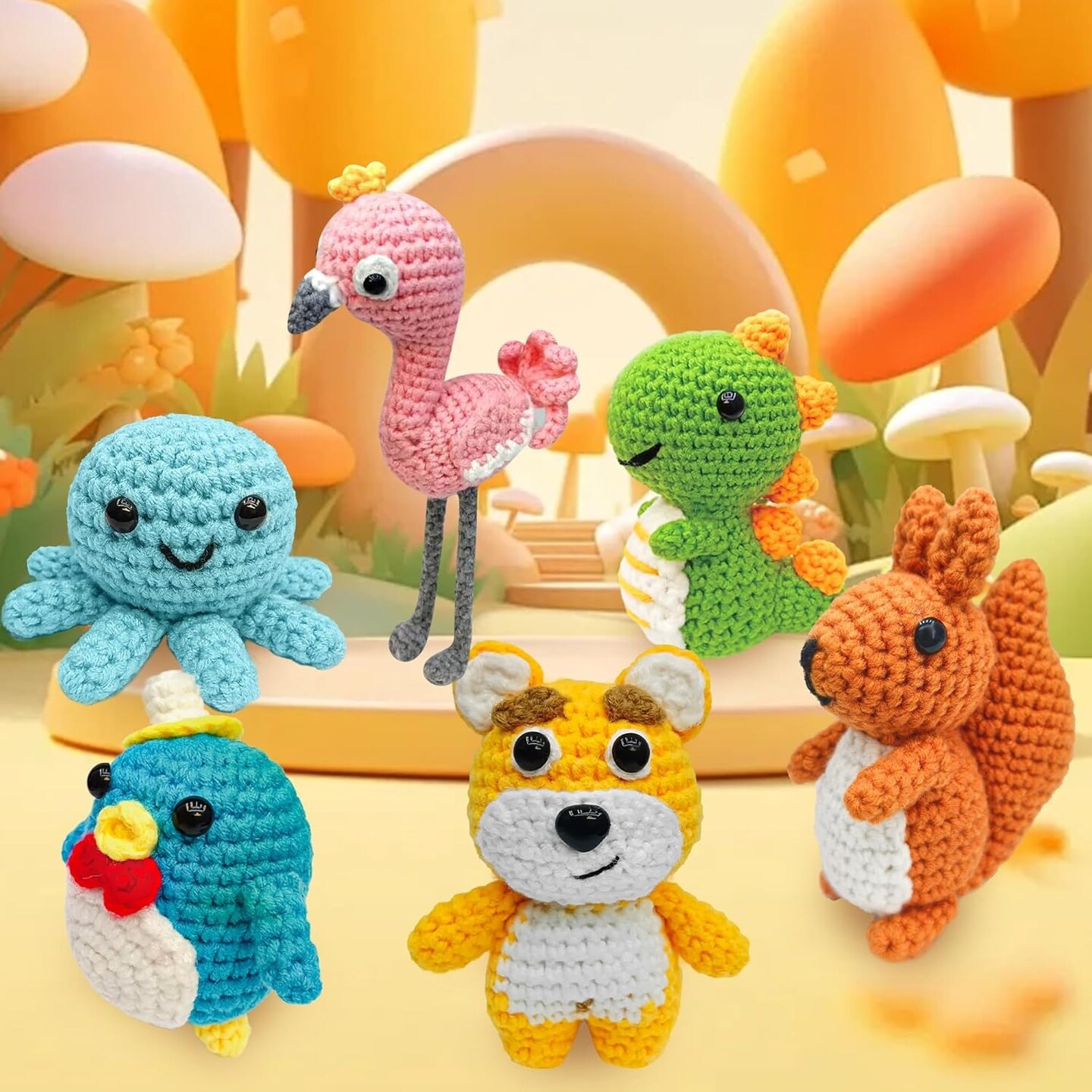 6 Pcs Crochet Kit for Beginners Animal DIY Craft Set with Yarn Hook