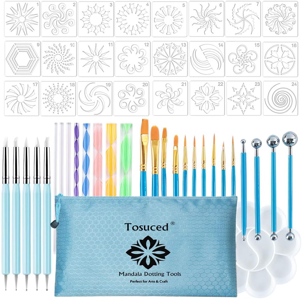53PCS Mandala Dot Painting Kit – Rock Painting Tools Set with Stencils, Acrylic Rods, Brushes, Ball Stylus & Tray for DIY Crafts, Art Design, Nail Art & Home Decor