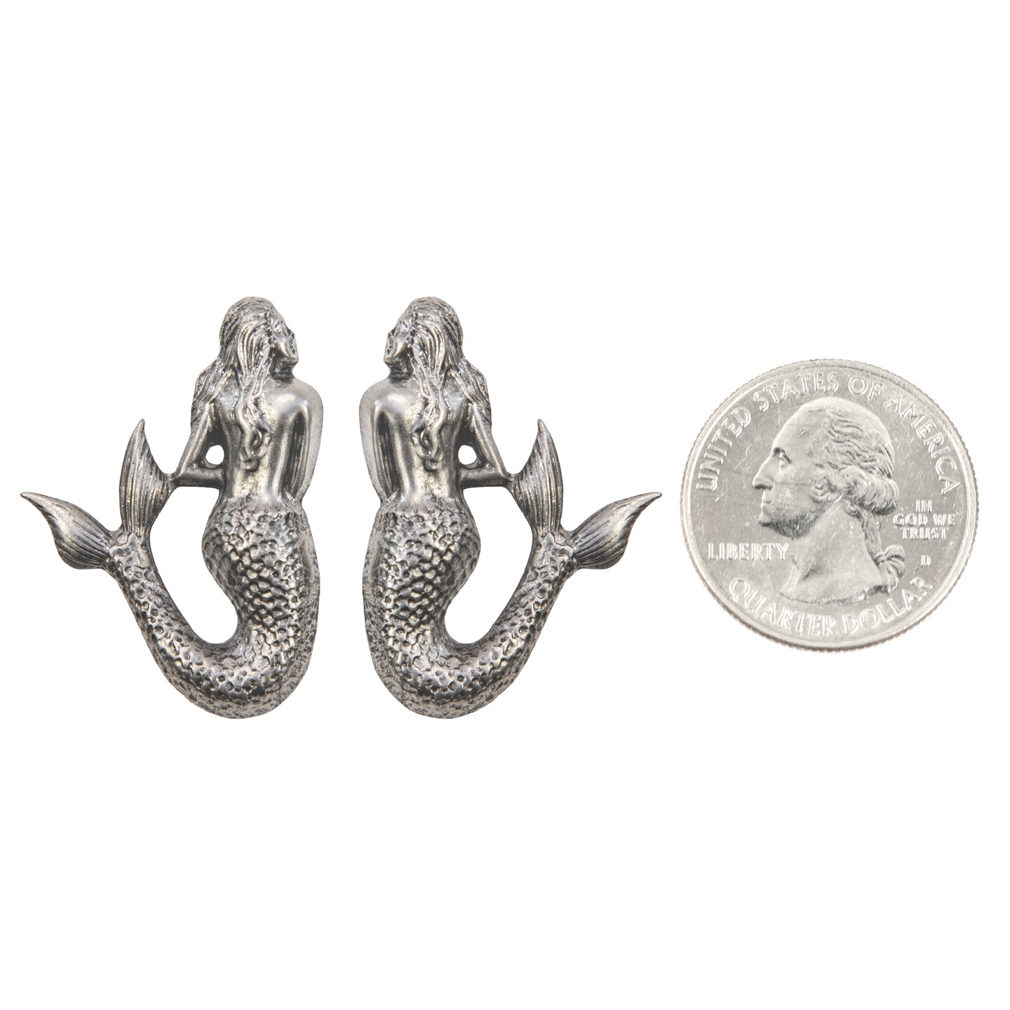 Antiqued Pewter Plated Brass Shy Mermaid Pendants Pair - XXX - P-P42