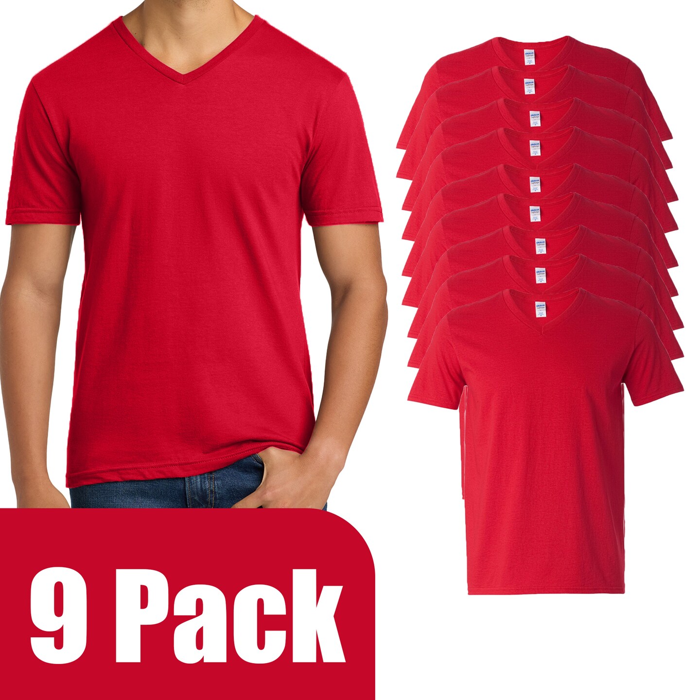 Gildan Men's Softstyle V-Neck Cotton T-Shirt, Craft & Print Casual Cherry Red Tee
