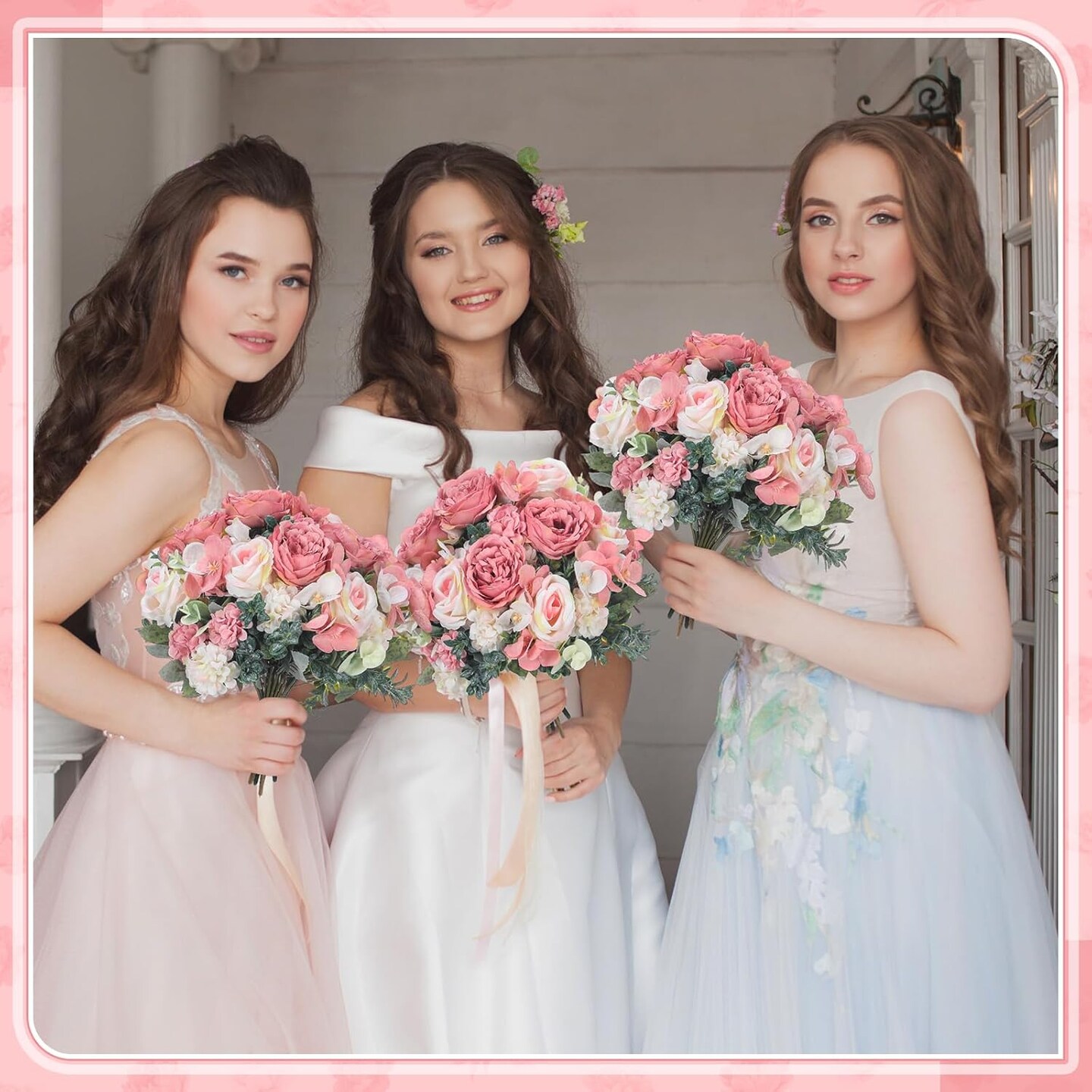 6 PCS Light Pink Artificial Peony & Silk Floral Bouquets – Faux Peonies, Roses & Hydrangeas for Wedding Centerpieces, Home Decor, Party Table Arrangements