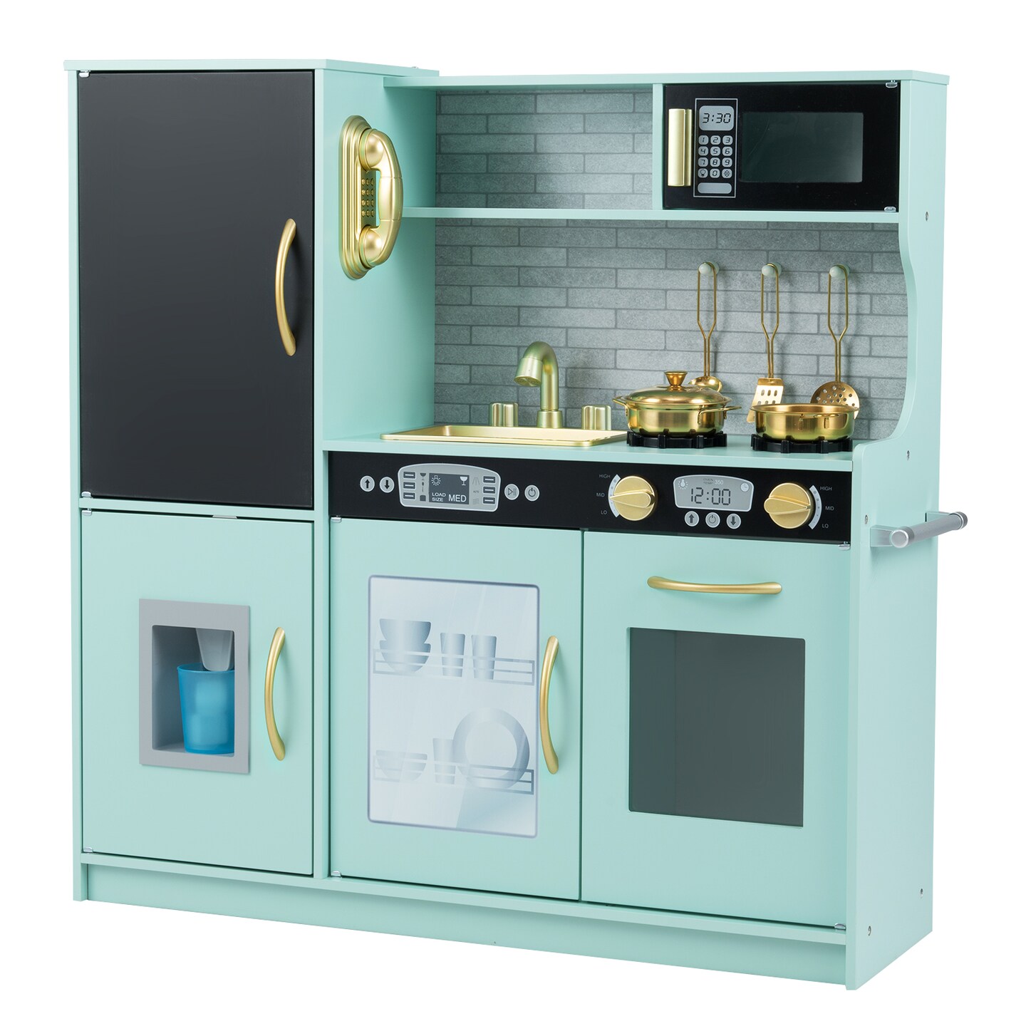 Kids Wooden Play Kitchen Set with Blackboard & Pretend Appliances Toy ...