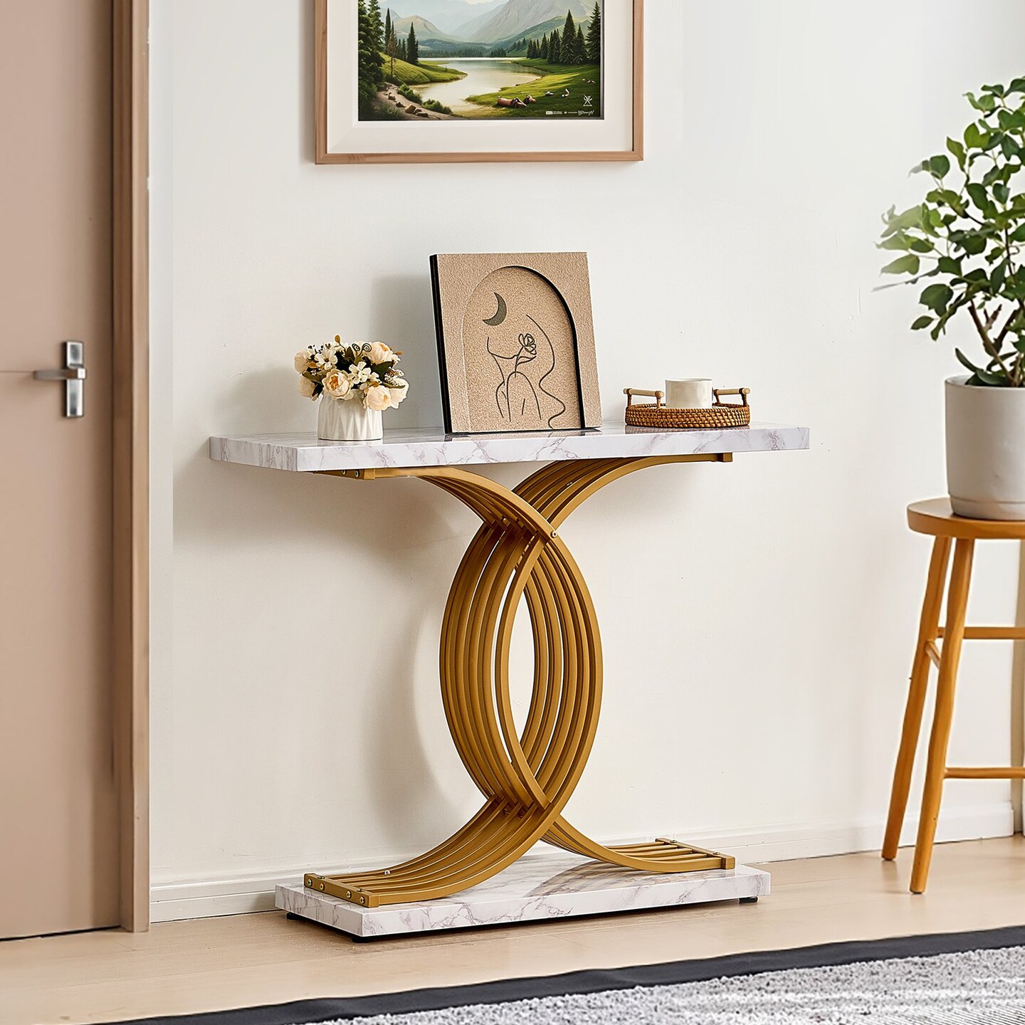 Narrow Console Sofa Table 39.4 Inch Behind Couch Entryway Table