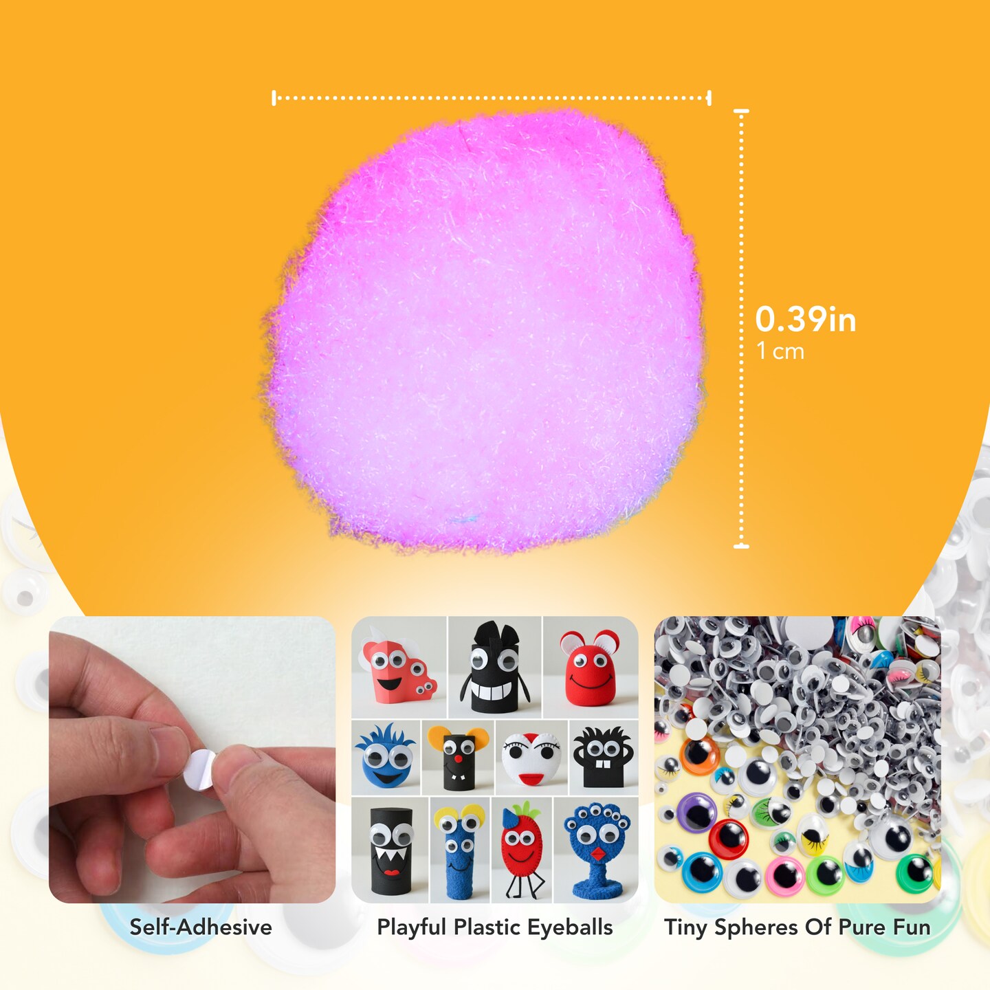 Incraftables 1500 Pcs Pom Poms with Googly Eyes. Best Colored Cotton 1 cm Puff Balls Pompom for DIY Crafts, Hats, Arts and Decorations. Multicolor Puffy Pompoms Gift Set for Kids & Adults