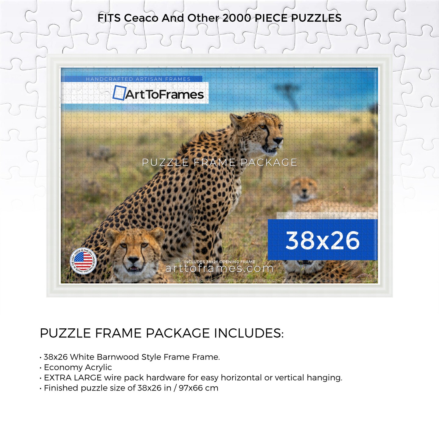 ArtToFrames 38x26 INCH / 97x66 CM Puzzle Frame for 2000 piece Puzzles.This 1.50 Inch Custom MDF Frame for Puzzles Comes with Economy Acrylic, Available in Multiple Colors