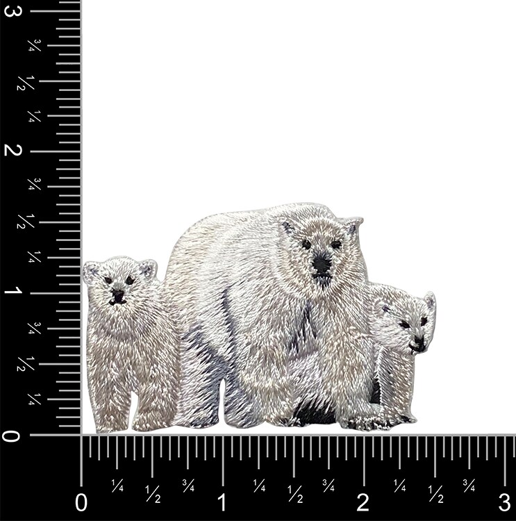 Polar Bear Mother - Two Cubs, Realistic Animals, Embroidered, Iron on Patch